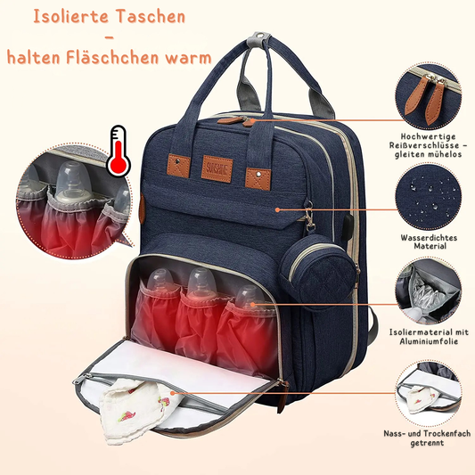 Multifunktionaler Wickelrucksack – Rucksack, Wickeltasche & Reisebett