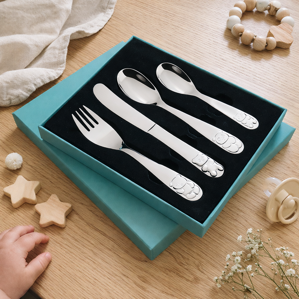 Kinderbesteck aus Edelstahl mit Gravur – Löffel & Gabel für kleine Esser