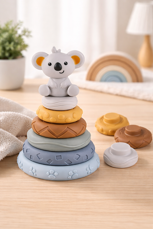 Stapelturm für Babys Koala – Montessori-Spiel zur Förderung von Motorik & Sinneswahrnehmung