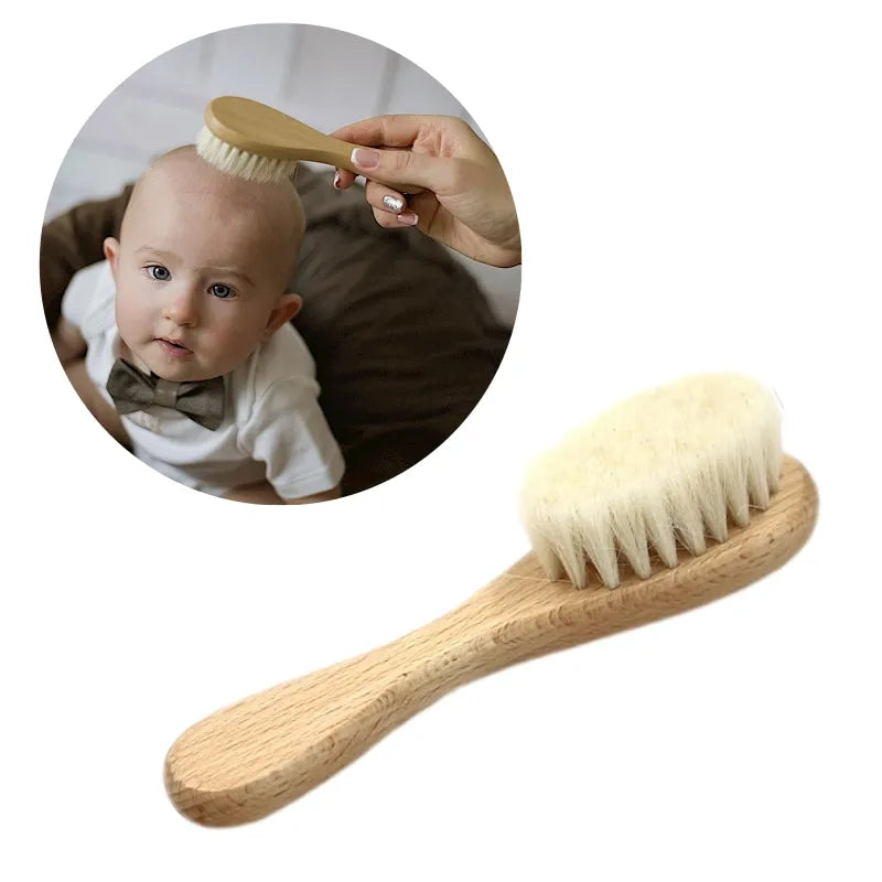 Baby-Haarbürste aus Wolle & Holz – sanft zur Kopfhaut & ideal für Neugeborene