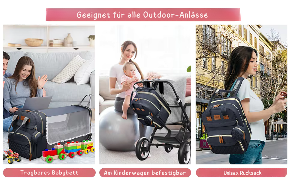 Multifunktionaler Wickelrucksack – Rucksack, Wickeltasche & Reisebett