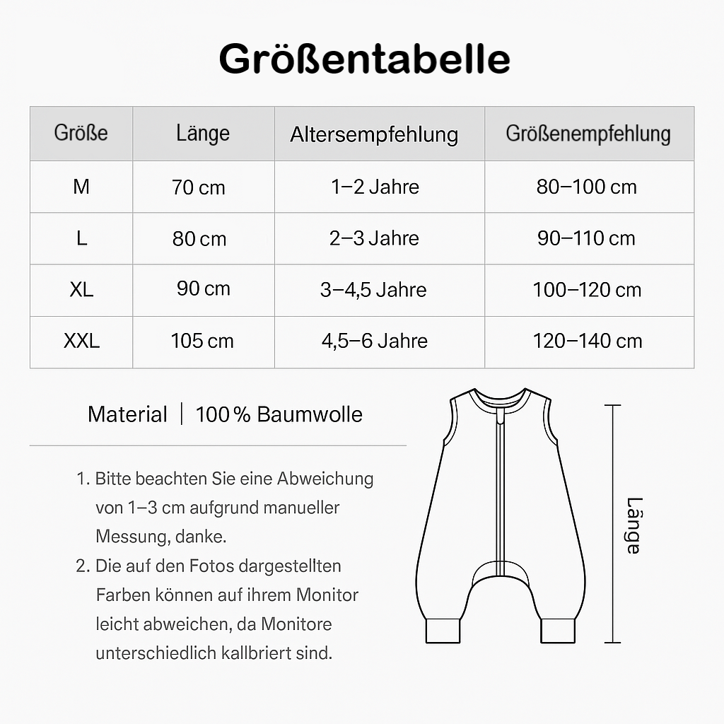Sommerschlafsack mit Beinen aus Baumwolle – leicht, atmungsaktiv & ideal für warme Nächte